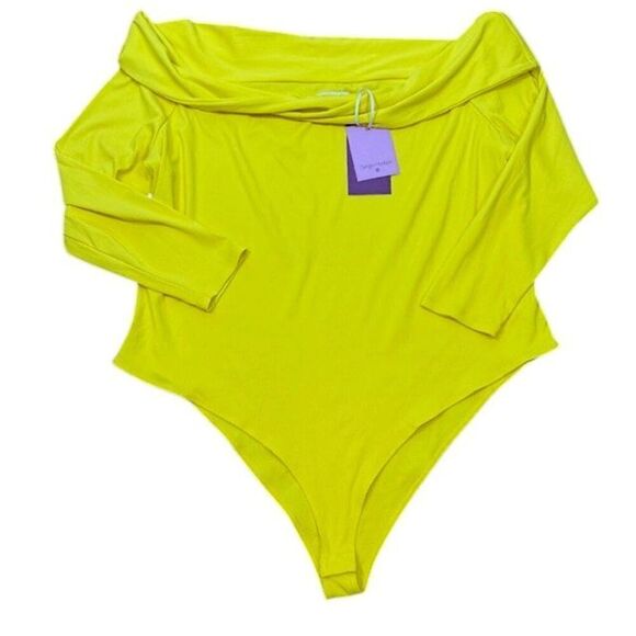 NWT Sergio Hudson for Target Ribbed Stretch Bodysuit Twist Front Yellow Size 2X - Picture 2 of 10